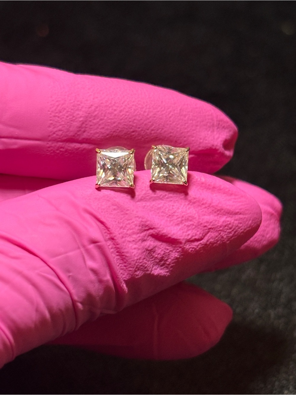 10k Real Gold 1.2ct. VVS1 Moissanite Princess-Cut Stud Earrings - Picture 6 of 17